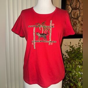 Y2K Jason Maxwell red embroidered jungle tee